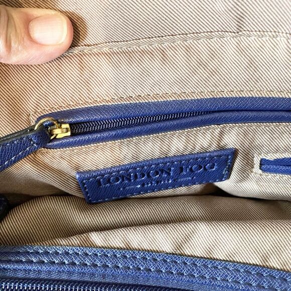 London Fog Royal Blue Faux Leather Double Handle Shoulder Bag Lined‎ - Picture 9 of 9